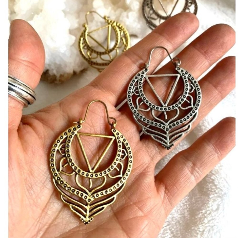 Sacred Geometry Lotus Earrings - Picture 3 of 4